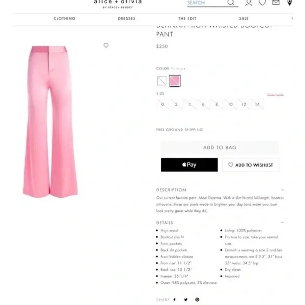 Alice + Olivia Deanna Satin-Finish Palazzo Pants - Size 4 NWT - Picture 12 of 13